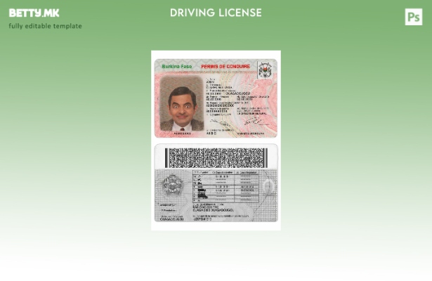 Шаблон за возачка дозвола во модерен стил во Буркина Фасо